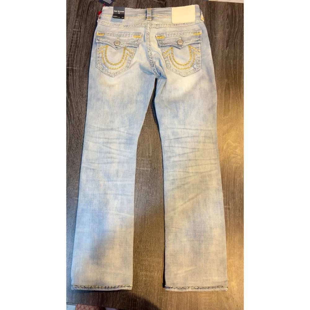 NWT True Religion Ricky Super T Flap Jeans Size‎ 31 Light Wash Distressed $299